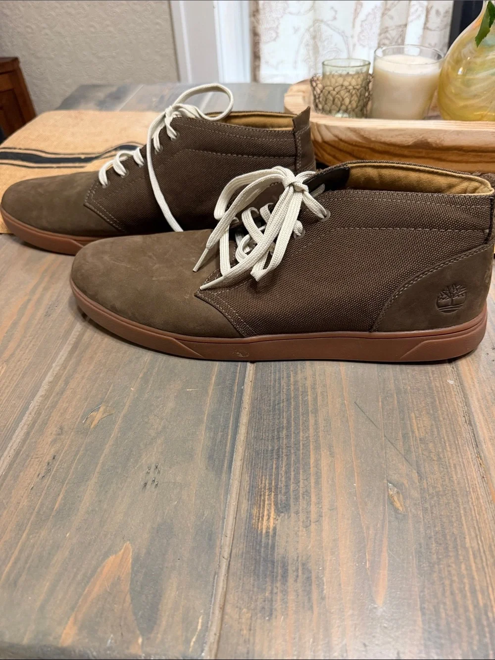 Timberland Brown Canvas and Suede Chukka Boots with Cream Laces